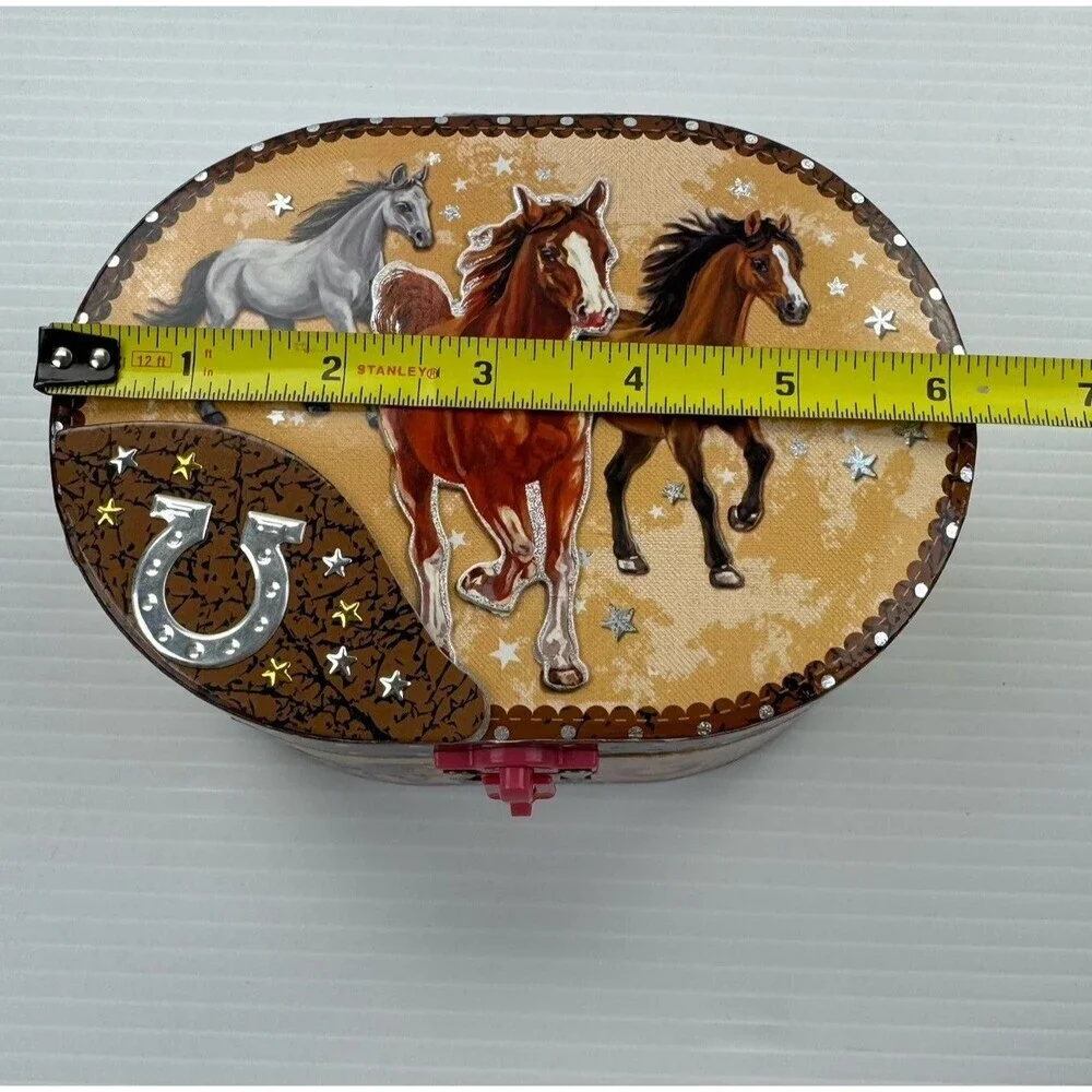 Hot Focus Dashing Horse Musical Jewelry Box Safe Oval w Mirror Horse Figurine